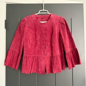 Vintage Ami 100% Leather Women's Red Flared Sleeve Jacket